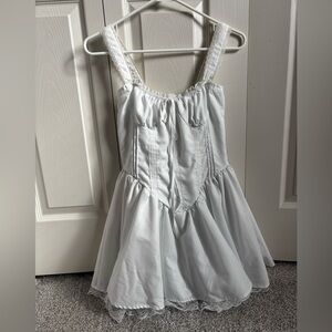 White Sleeveless Lace Trim Dress